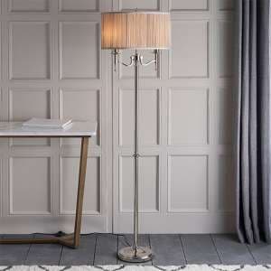 Stanford Floor Lamp In Nickel With Beige Shade - UK