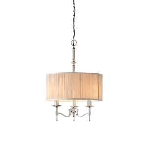 Stanford Round Pendant Light In Nickel With Beige Shade - UK