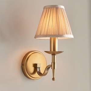 Stanford Single Wall Light In Antique Brass With Beige Shade - UK
