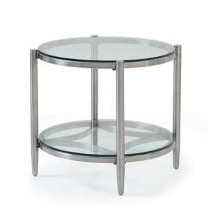 Stanmore Glass Lamp Table With Brushed Stainless Steel Frame - UK