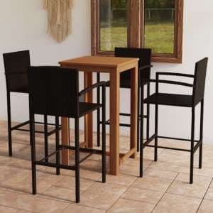 Starla Small Natural Wooden Bar Table With 4 Brown Bar Chairs