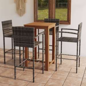 Starla Small Natural Wooden Bar Table With 4 Grey Bar Chairs