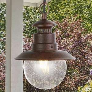 Station Outdoor Clear Acrylic Pendant Light In Rustic Brown