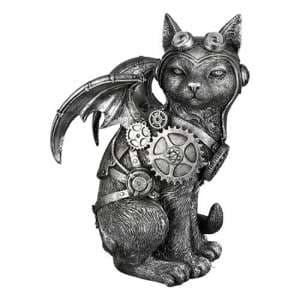 Steampunk Cat Poly Design Sculpture In Antique Silver