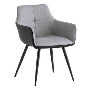 Stella Fabric Dining Armchair In Silver Grey With Black Legs - UK