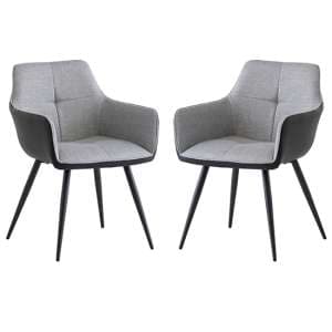 Stella Silver Grey Fabric Dining Armchairs In Pair - UK