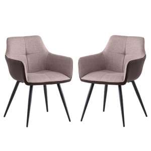 Stella Stone Fabric Dining Armchairs In Pair - UK