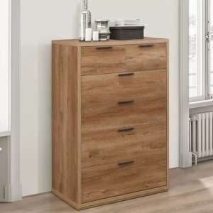 Stock Wooden Chest Of 6 Drawers In Rustic Oak - UK