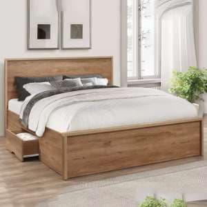 Stock Wooden Small Double Bed With 2 Drawers In Rustic Oak - UK
