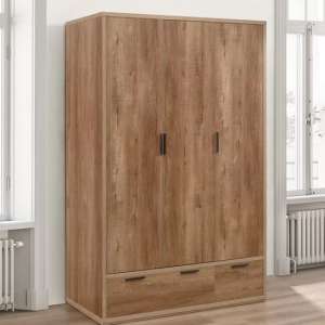 Stock Wooden Wardrobe With 3 Doors 2 Drawers In Rustic Oak
