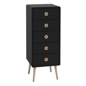 Strafford Wooden Chest Of 5 Drawers Narrow In Black - UK