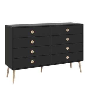 Strafford Wooden Chest Of 8 Drawers Wide In Black - UK