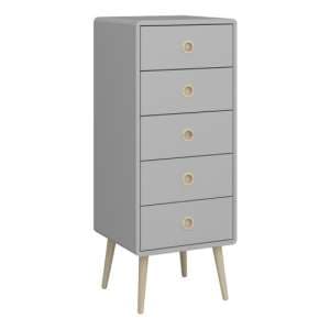 Strafford Narrow Wooden Chest Of 5 Drawers In Grey - UK