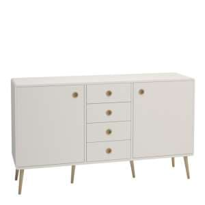 Strafford Wooden Sideboard With 2 Doors 4 Drawers In White - UK