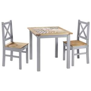 Sucre Tile Top Wooden Dining Table With 2 Chairs In Slate Grey - UK