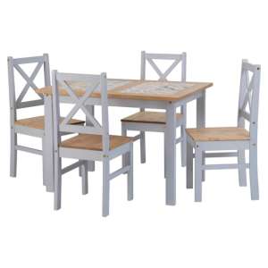 Sucre Tile Top Wooden Dining Table With 4 Chairs In Slate Grey - UK