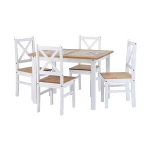 Sucre Tile Top Wooden Dining Table With 4 Chairs In White - UK