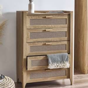 Sumter Wooden Chest Of 5 Drawers Tall In Oak - UK