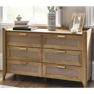 Sumter Wooden Chest Of 6 Drawers Wide In Oak - UK