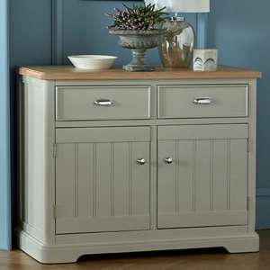 Sunburst Wooden Small Sideboard In Grey And Solid Oak - UK