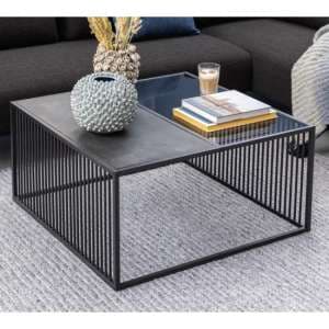 Surf Glass And Wooden Coffee Table With Matt Black Base