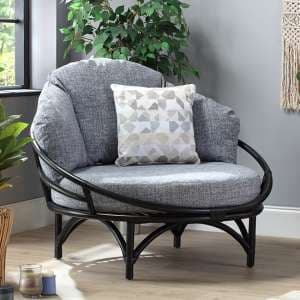 Surgut Rattan Snug Chair In Black With Earth Grey Cushion - UK