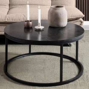 Suva Wooden Coffee Table Round In Black Marble Effect - UK