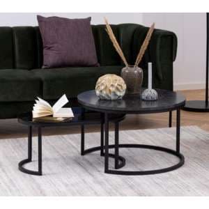 Suva Set Of 2 Coffee Tables In Smoked And Black Marble Effect
