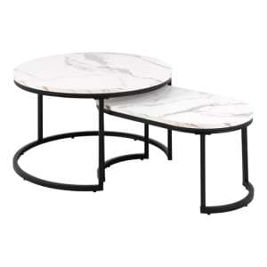Suva Wooden Set Of 2 Coffee Tables In White Marble Effect - UK