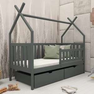 Suva Storage Wooden Single Bed In Graphite With Foam Mattress - UK