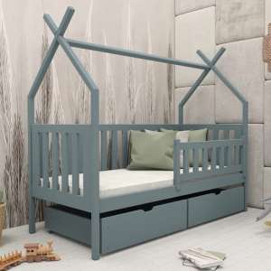 Suva Storage Wooden Single Bed In Grey With Foam Mattress - UK