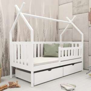 Suva Storage Wooden Single Bed In White With Foam Mattress - UK