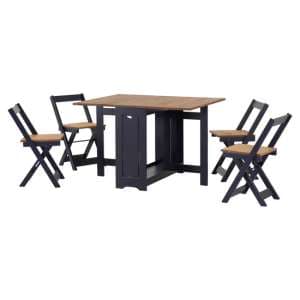 Suva Wooden Butterfly Dining Table With 4 Chairs In Navy Blue - UK