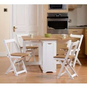 Suva Wooden Butterfly Dining Table With 4 Chairs In White - UK