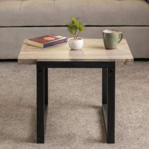 Sveti Wooden Side Table In Medium Oak And Black Oak Effect - UK