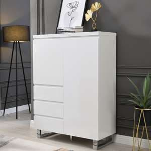Sydney Highboard In White High Gloss With 2 Door And 3 Drawers