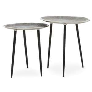 Sylva Metal Set Of 2 Side Tables With Black Legs In Silver - UK