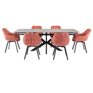 Sylvie Extending Grey Marble Dining Table 6 Viha Pink Chairs - UK