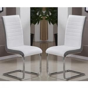 Symphony White And Grey Faux Leather Dining Chairs In Pair