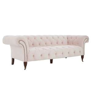 Syria Upholstered Fabric 3 Seater Sofa In Muted Pink - UK