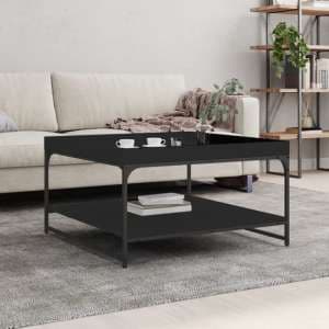 Tacey Wooden Coffee Table In Black With Undershelf - UK