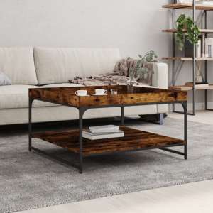 Tacey Wooden Coffee Table In Smoked Oak With Undershelf - UK