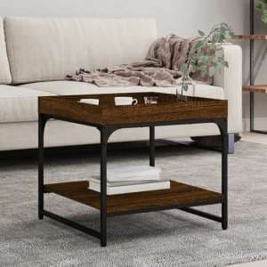 Tacey Wooden Coffee Table Square In Brown Oak - UK