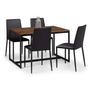 Tacita Wooden Dining Table In Walnut 4 Jeneil Black Chairs