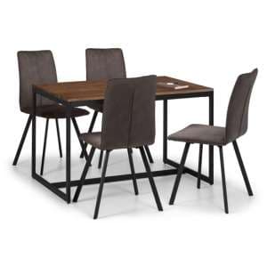 Tacita Wooden Dining Table In Walnut With 4 Monroe Grey Chairs