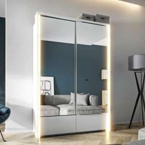 Tacoma Mirrored Wardrobe 2 Sliding Doors In White With LED - UK