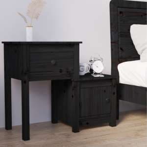 Tadria Pinewood Bedside Cabinet With 1 Door 1 Drawer In Black - UK