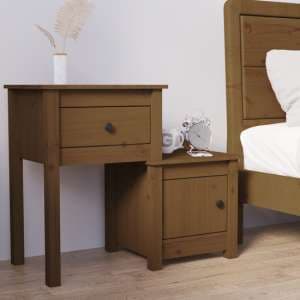 Tadria Pinewood Bedside Cabinet With 1 Door 1 Drawer In Brown - UK