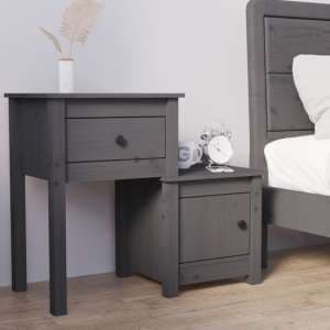 Tadria Pinewood Bedside Cabinet With 1 Door 1 Drawer In Grey - UK