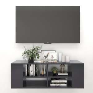 Taisa Wooden Wall Hung TV Stand With Shelves In Grey
